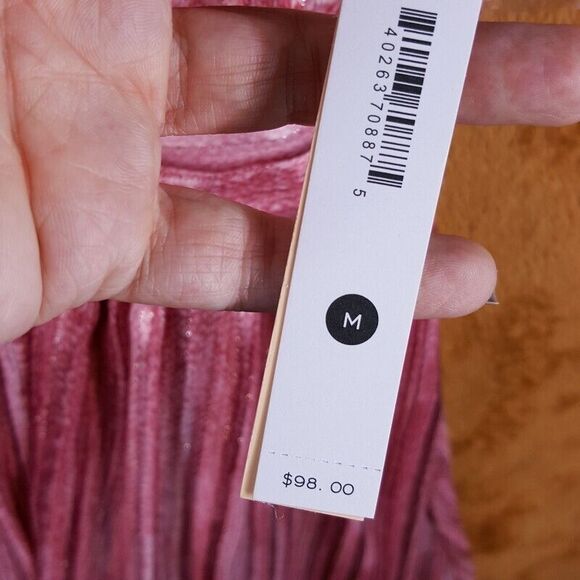 AQUA Womens Dress Medium Pink Shimmer Fit Flare Skater Empire Keyhole Neck - Picture 4 of 9